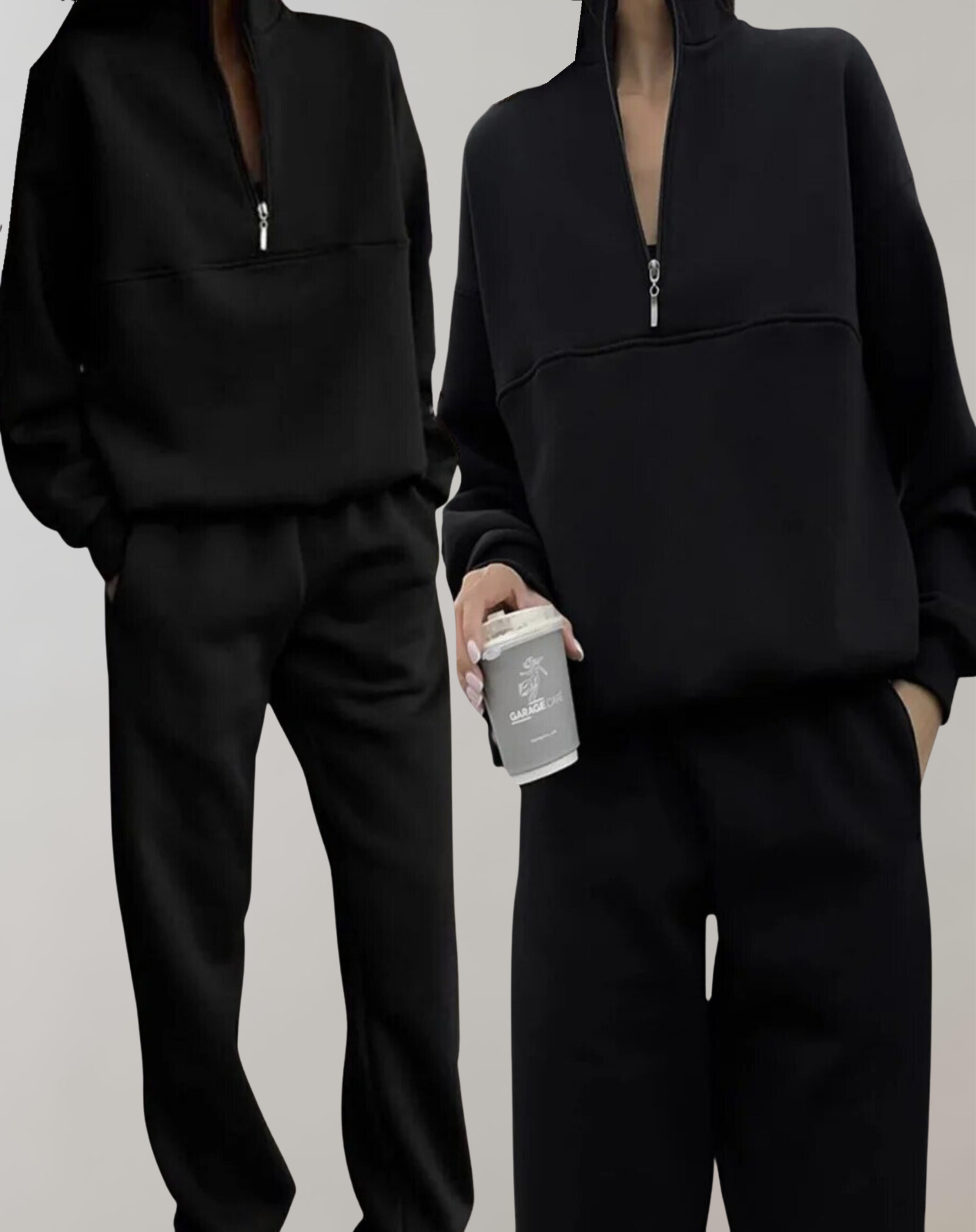 WW | teilige Fleece-Trainingsanzug-Set - stilvolle Damen-Zip-Up-Oberteil und Jogginghosen