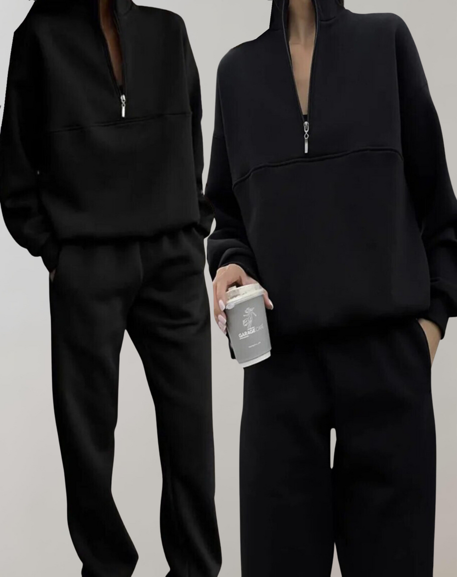 WW | teilige Fleece-Trainingsanzug-Set - stilvolle Damen-Zip-Up-Oberteil und Jogginghosen