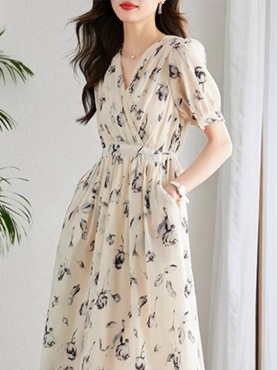 WW | Temperament Kurzarm Chiffonkleid