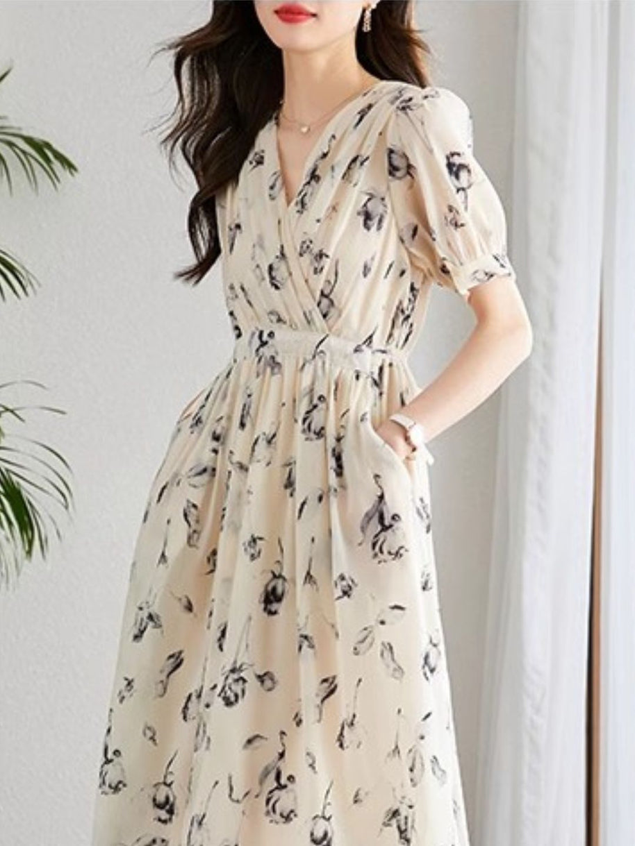 WW | Temperament Kurzarm Chiffonkleid
