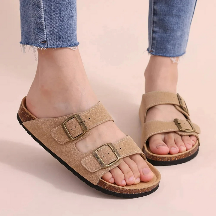 W&W Mode | Wildleder Damen Sandalen Mit Doppeltem Riemen