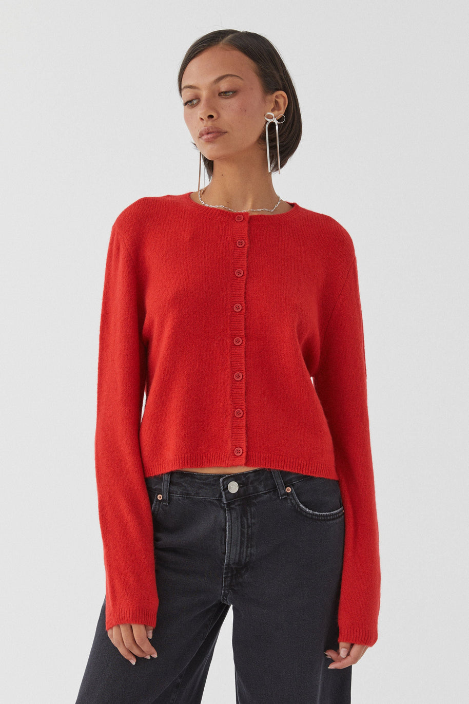 WW | Bunter Unifarbener Damen-Cardigan