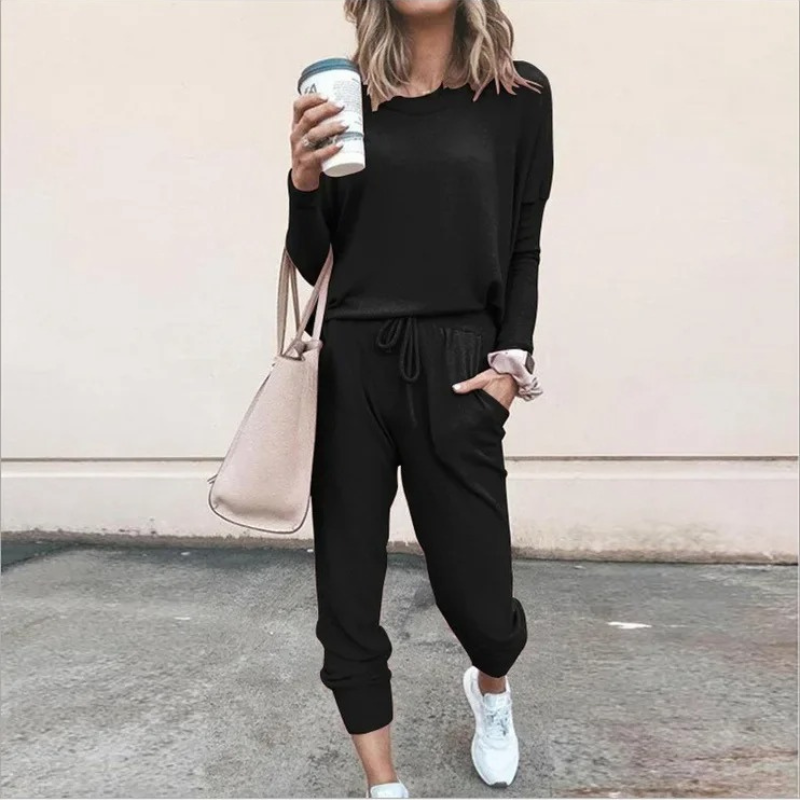 W&W Mode | Damen Hausanzug Bequemer Zweiteiler Mit Kordelzug Und Langarmshirt