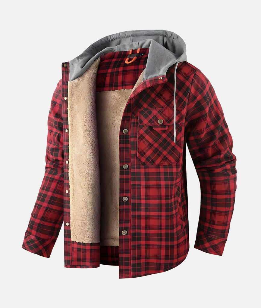 WW | Kariertes Flanelljacke mit Kapuze und Futter aus Kunstfell