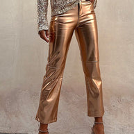 WW | Metallic Kunstleder Geradeleg Cropped Hose