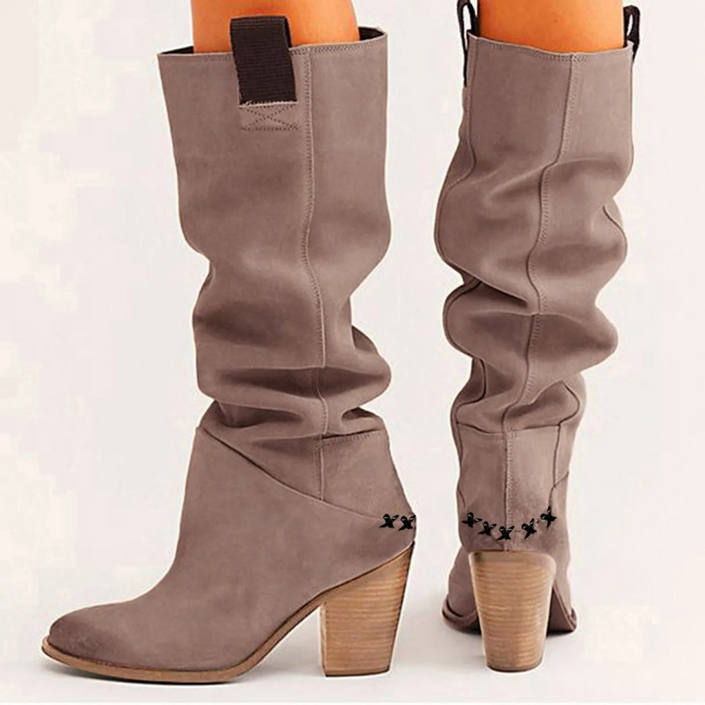WW | Damen Knöchelhohe Stiefel Im Westernstil Mit Blockabsatz Trendige Hohe Stiefel
