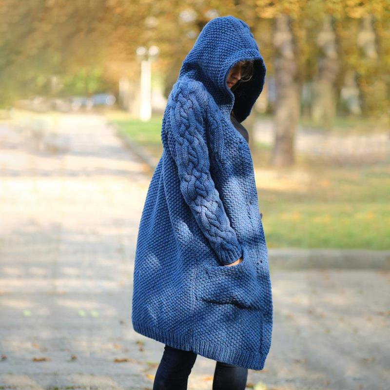WW | Lange Damen Strickjacke Kapuze