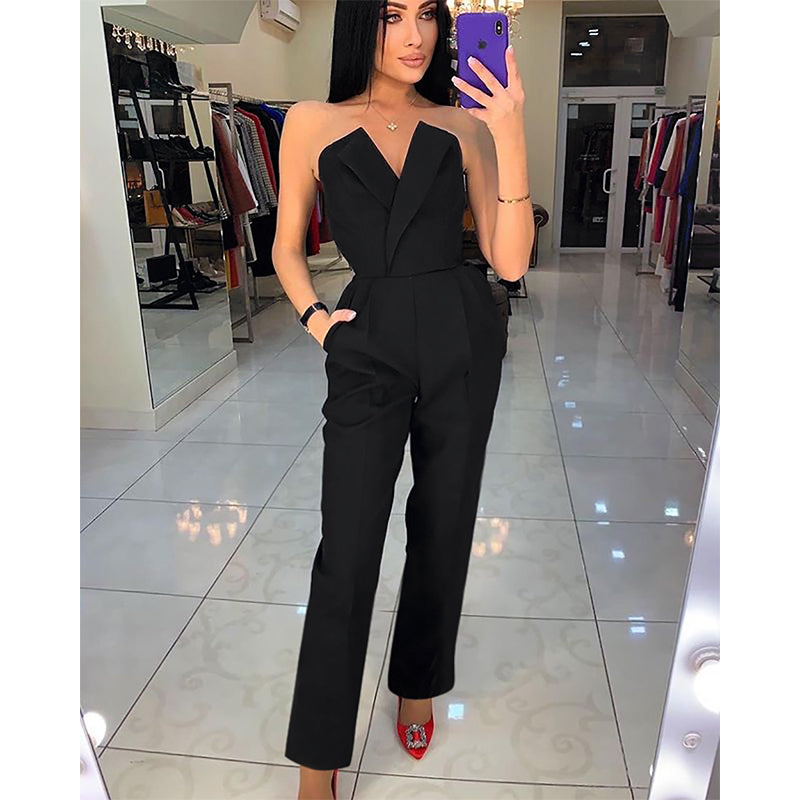 WW | Off Shoulder Sexy V-Ausschnitt Lange Hose Jumpsuit