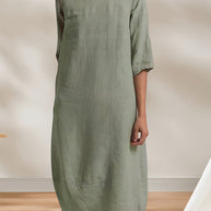 WW | Ladies Lässig Leinen Look Einfaches Midikleid