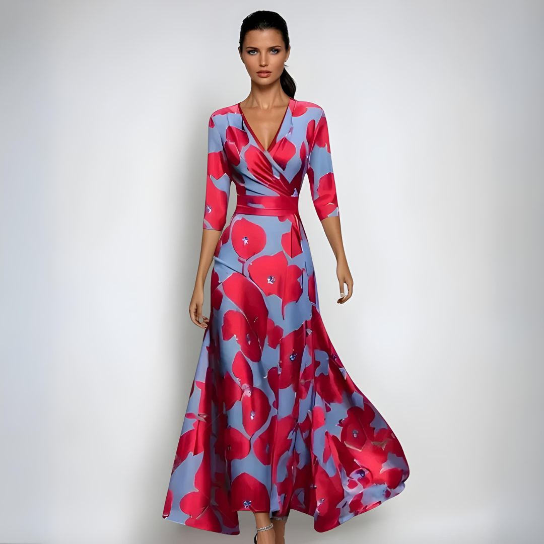 WW | Maxikleid Mit V-Ausschnitt Und Lebendigem Abstraktem Print Für Damen