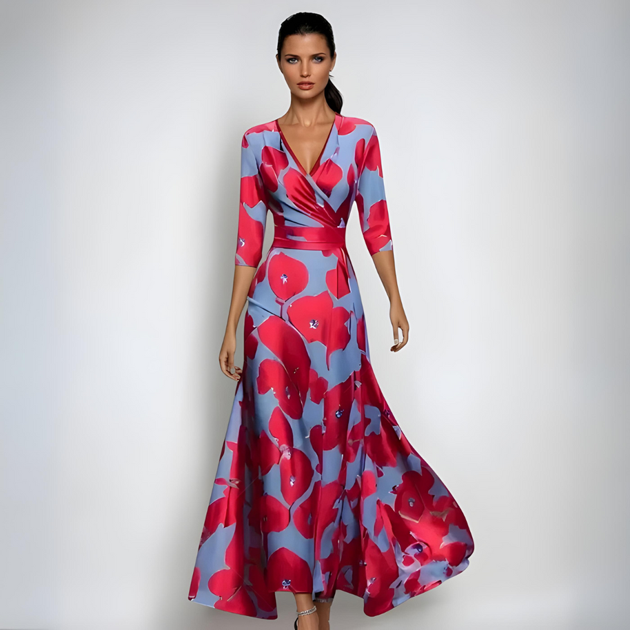 WW | Maxikleid Mit V-Ausschnitt Und Lebendigem Abstraktem Print Für Damen
