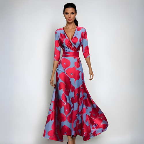 WW | Maxikleid Mit V-Ausschnitt Und Lebendigem Abstraktem Print Für Damen