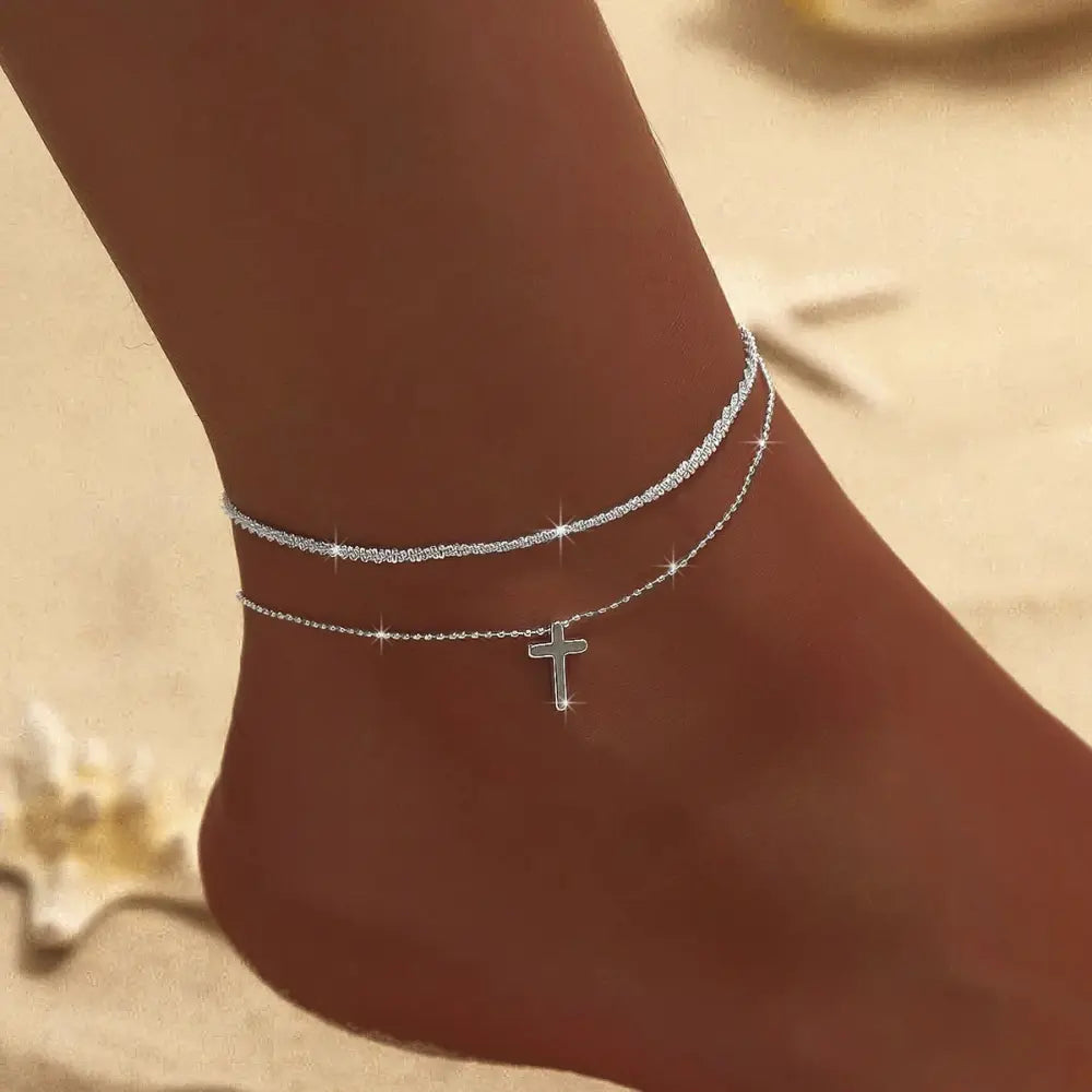 Doppeltes Fußkettchen in Silber-Gold-Optik
