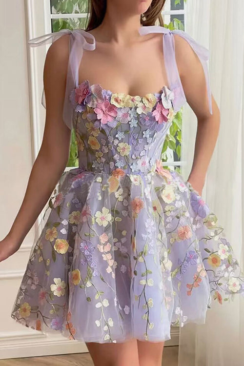 WW | Proof Of Perfection 3D Blume Bestickt Bindeband Mini Kleid