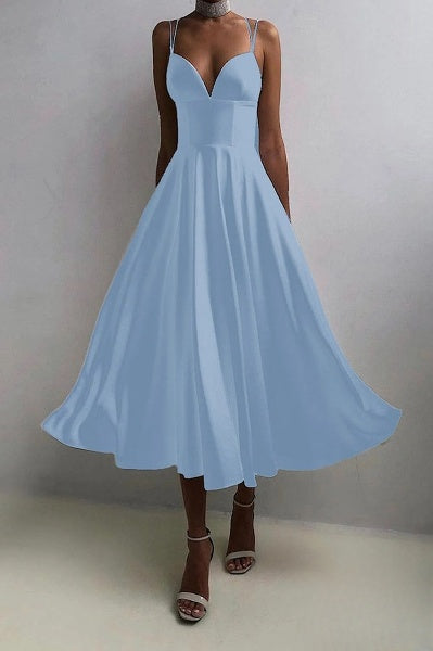 WW | Lange Kleid Mit Volants Ohne Rücken und V-Ausschnitt