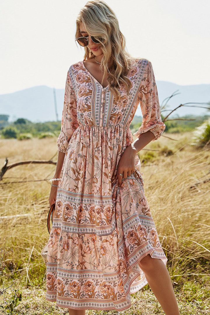 W&W Mode | Hohe Taille V-ausschnitt Boho Strandkleid