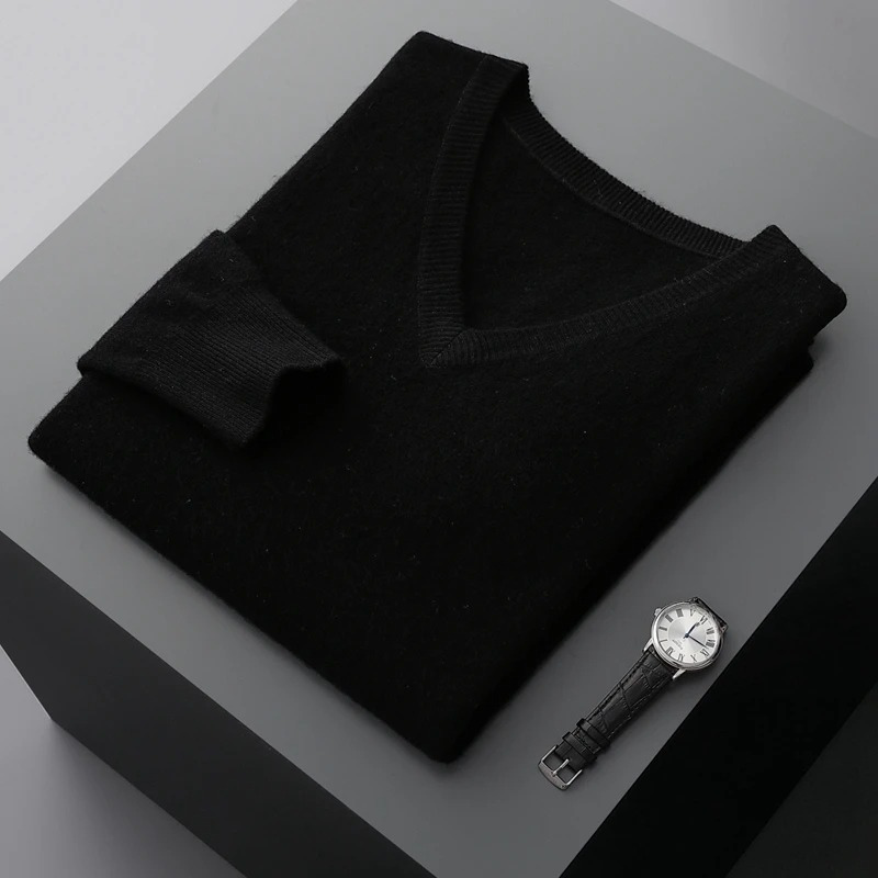 W&W Mode Herren Pullover V-Ausschnitt langarm Strick