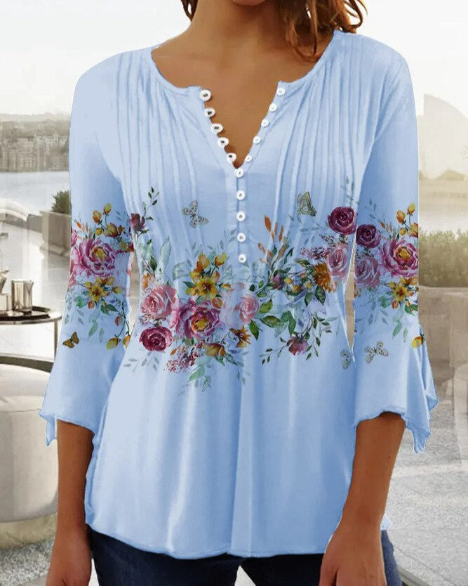 W&W Mode | Blumen gestickte Bluse mit Ärmeln für Frauen