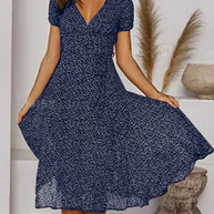 WW | Druckseide Chiffonkleid mit Kurzen Ärmeln und V-Ausschnitt für Damen