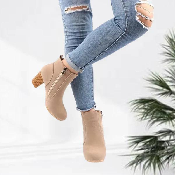 W&W Mode | Damen Lässig Wildleder Stiefeletten, Niedriger Blockabsatz, Seitenreißverschluss