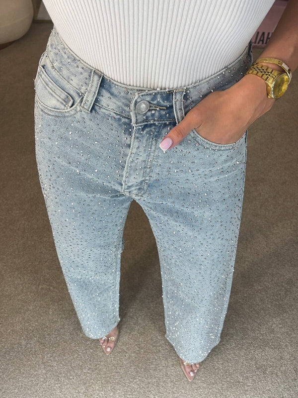 WW | Jeans Mit Hoher Taille Und Diamant Details