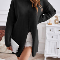 WW Halb-Turtleneck mittellanger Schlitzpullover
