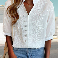 WW | Bestickte V-Ausschnitt Bluse