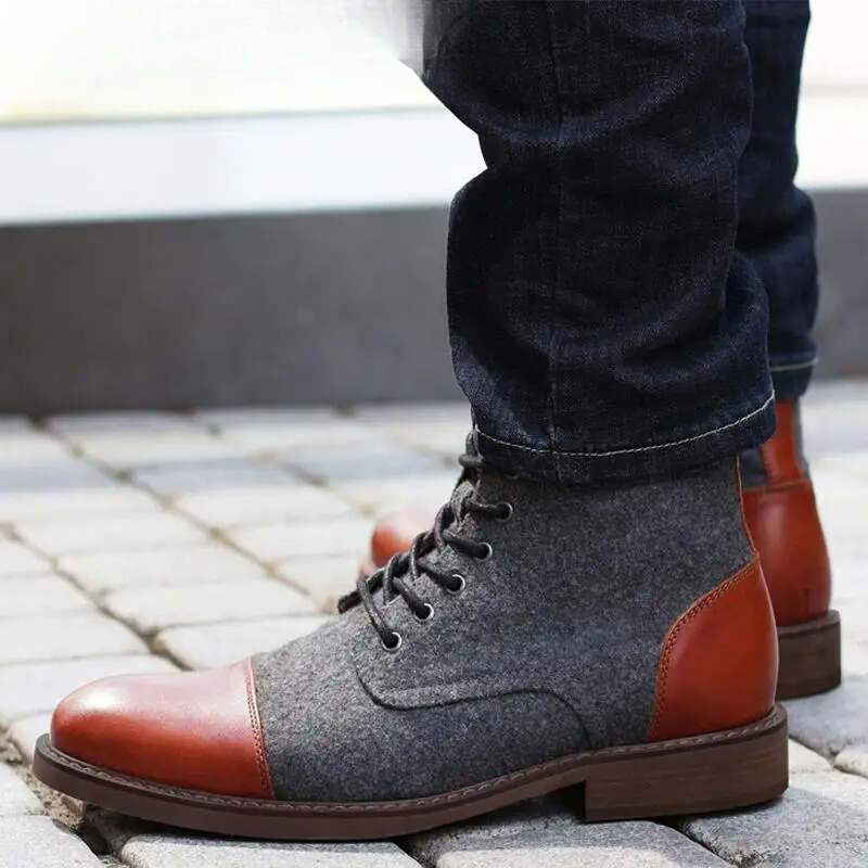 W&W Mode | Stylische Herrenschuhe Stiefel Mit Leder Und Stoffeinsatz