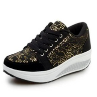WW | Schwarze Leder Orthopädische Damen Sneakers Mit Blumenmuster
