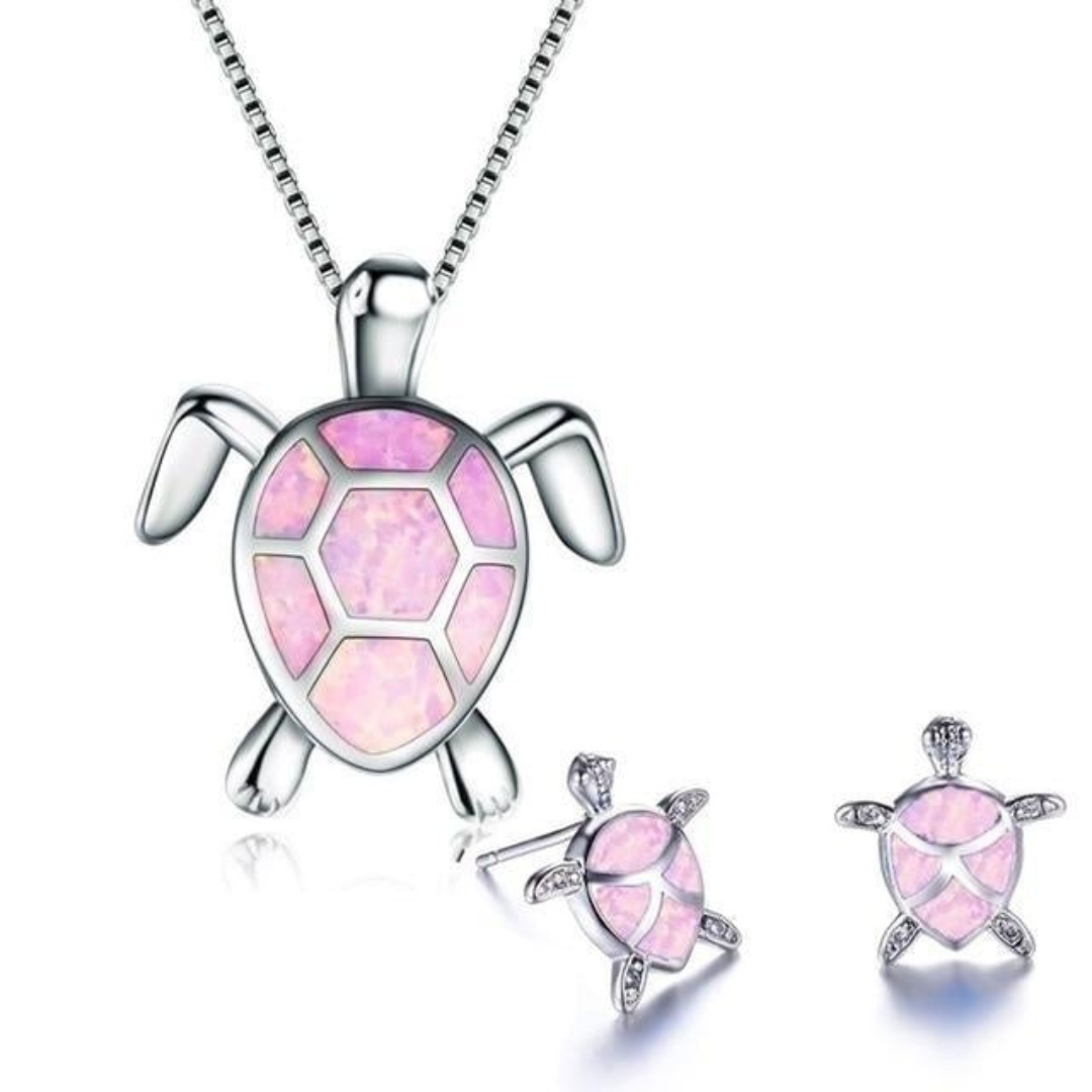 WW | Schildkröte Halskette + Ohrringe in Opal Und Silber Silber