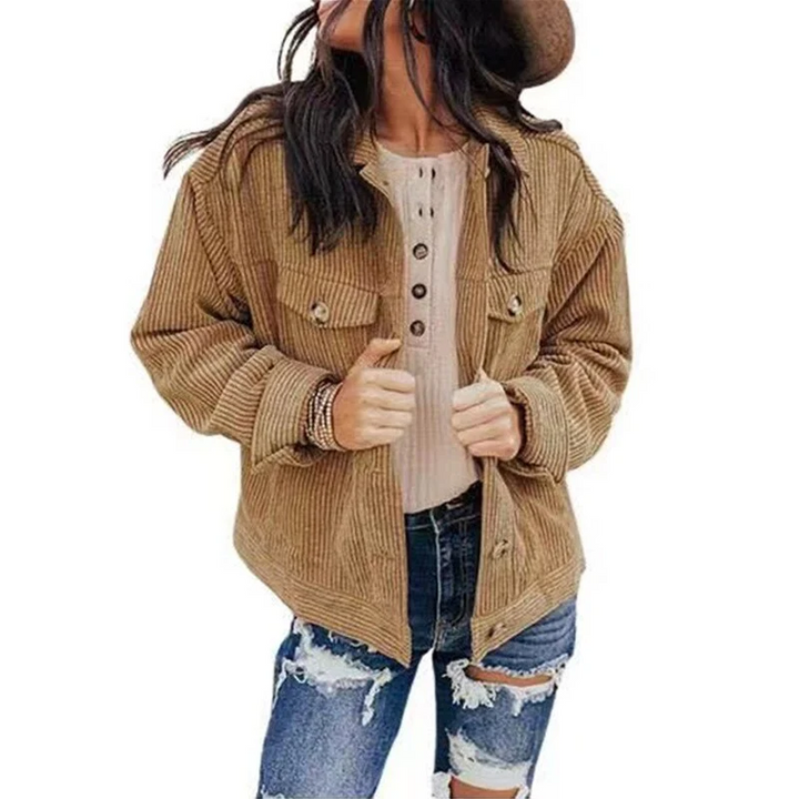 W&W Mode | Damen Jacke Cord Oversize Look Mit Knöpfen Und Brusttaschen