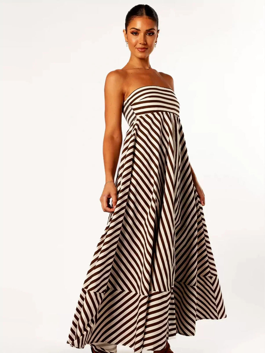 WW | Trägerloses Gestreiftes Maxikleid für Frauen
