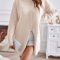 WW Halb-Turtleneck mittellanger Schlitzpullover