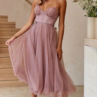 WW | Rare Beauty Tüll Rückenfreies Midi Kleid