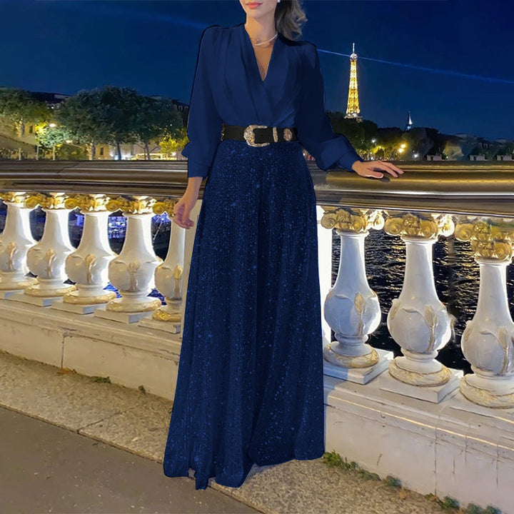 W&W Mode | Eleganter Schnitt - Weitbeiniger Pailletten-Jumpsuit