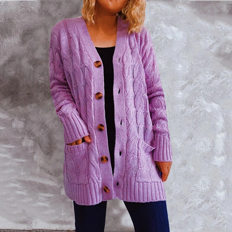 W&W Mode | Wollstrickjacke Damen Mit Zopfmuster Und Holzknöpfen, Lockere