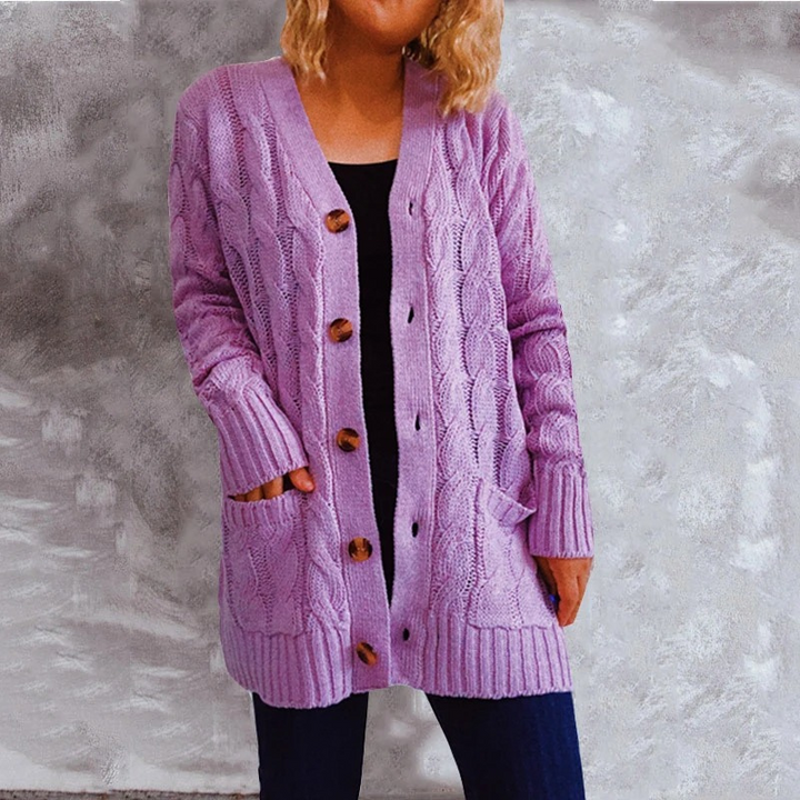 W&W Mode | Wollstrickjacke Damen Mit Zopfmuster Und Holzknöpfen, Lockere