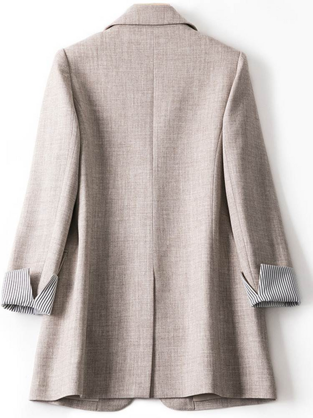WW | Langer Damen Blazer mit Gestreiftem Futter und Aufgeschlagenen Manschetten