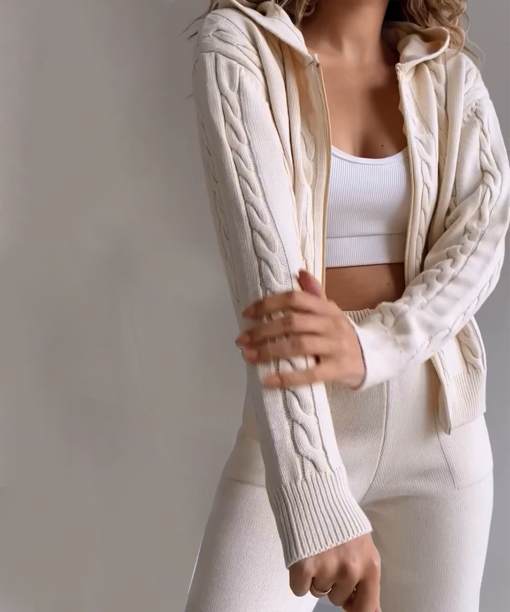 W&W Mode | teilige gestrickte Lounge-Set - trendiger Hoodie und Jogginganzug für Damen