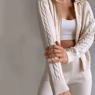 WW | teilige gestrickte Lounge-Set - trendiger Hoodie und Jogginganzug für Damen