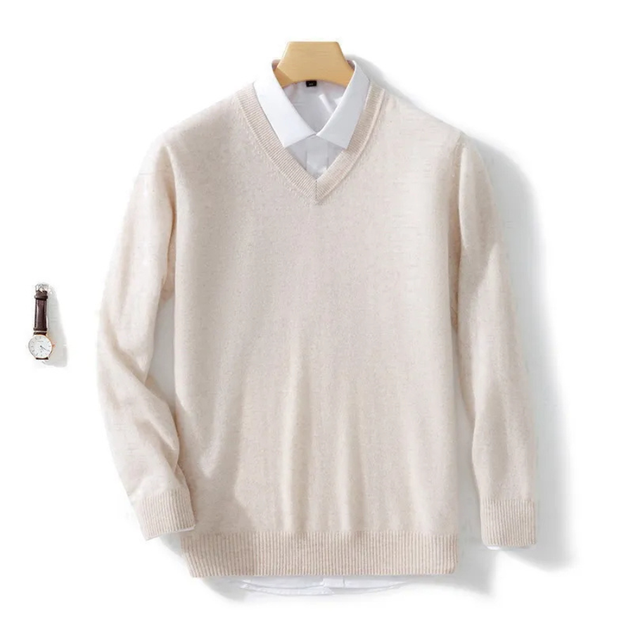 WW | Herren Wollpullover Mit V-ausschnitt Und Weichem Strick