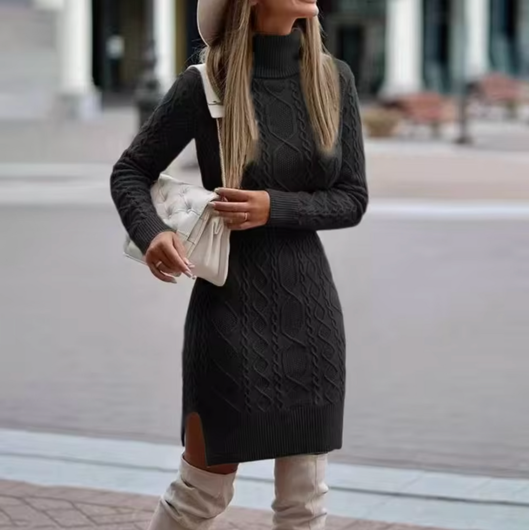 W&W Mode – Gestricktes Rollkragen-Pulloverkleid