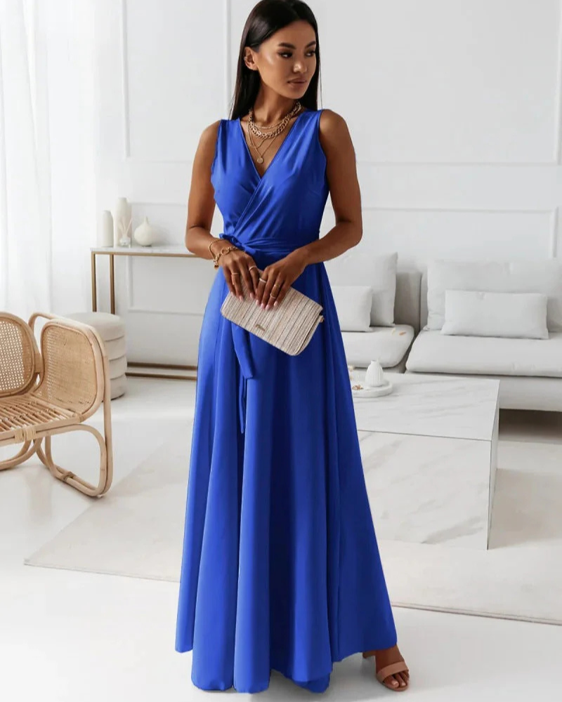 WW | Langes V-Ausschnitt Kleid für Damen Maxi