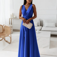 WW | Langes V-Ausschnitt Kleid für Damen Maxi