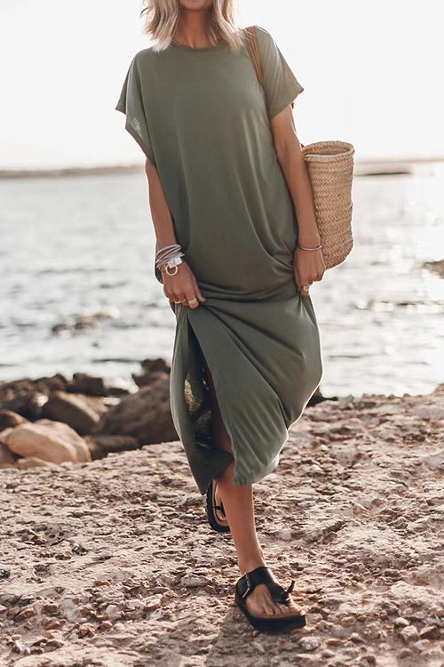 WW | Live For Today Kurze Ärmel Lässiges Schlitz Maxi Kleid