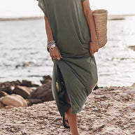 WW | Live For Today Kurze Ärmel Lässiges Schlitz Maxi Kleid
