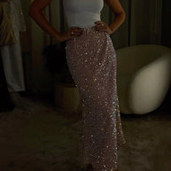 WW | High Waist Party Pailletten Midi Rock