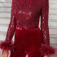 WW | Rosiedress Federpaneel Langärmelige Glockenboden Pailletten Overall