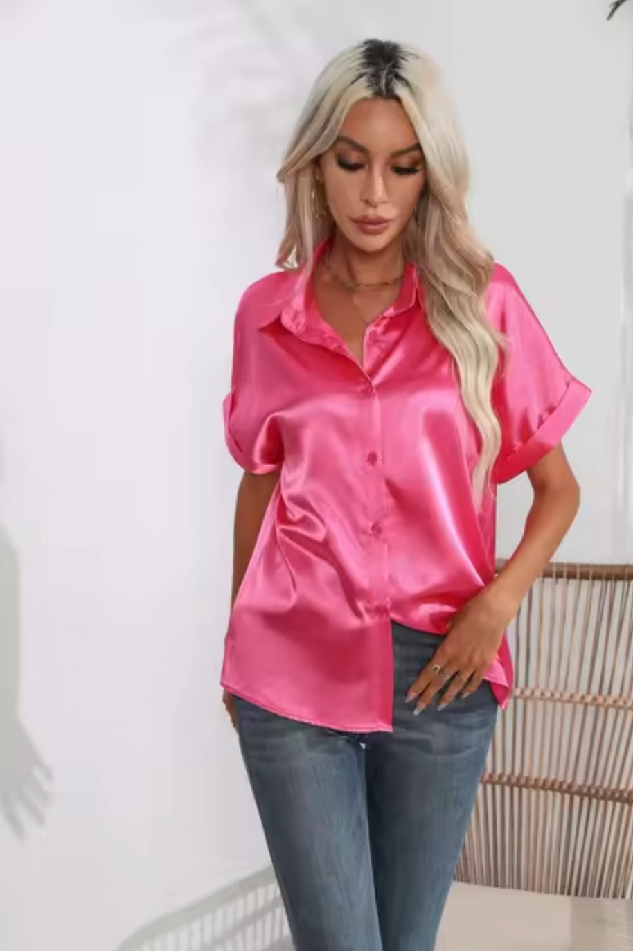WW | Satinbluse mit Kurzen Ärmeln