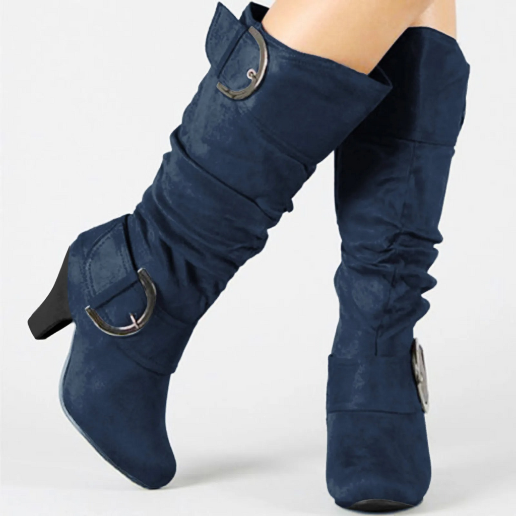 WW | Damen Knöchelhohe Stiefel Mit Slouchy Design Und Runder Schnalle Schicke Hohe Stiefel